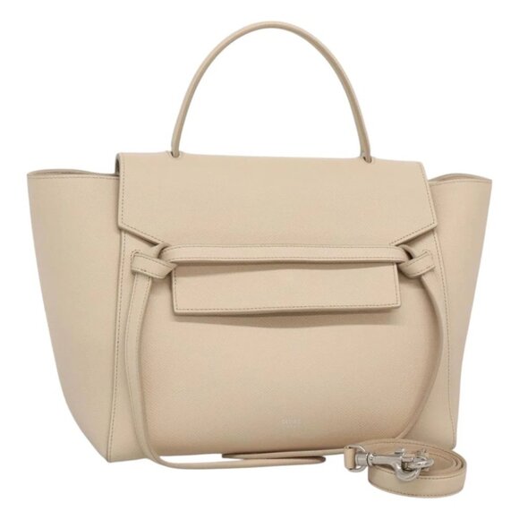 CELINE Mini Belt bag Hand Bag Leather 2way Beige Silver Auth BD1057AM - Picture 1 of 15